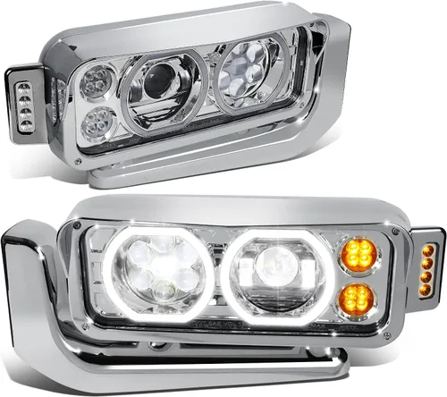 Miniatura 15 de DNA MOTORING HL-HAY-033-BK Par de faros delanteros LED con anillo de halo tipo U y reflector, ángulo amplio, compatible con Peterbilt 359