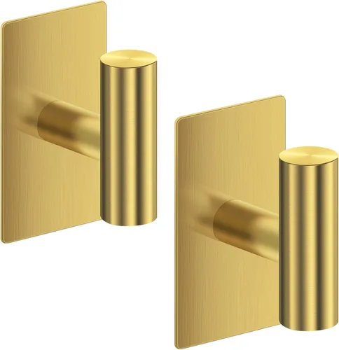 Ganchos dorados de acero inoxidable para montaje en pared, paquete de 2 ganchos resistentes para colgar abrigos, toallas, batas, ropa, cocina y baño