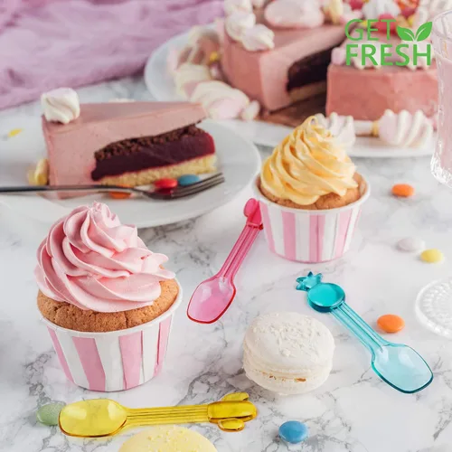 Miniatura 6 de GET FRESH Mini cucharas de helado de plástico – 27 piezas reutilizables coloridas pequeñas cucharas de plástico para niños – Mini cucharas