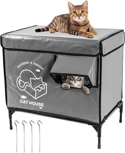 Miniatura 11 de Casa para gatos al aire libre, refugio elevado indestructible para gatos resistente a la intemperie con puerta de escape, exterior impermeable