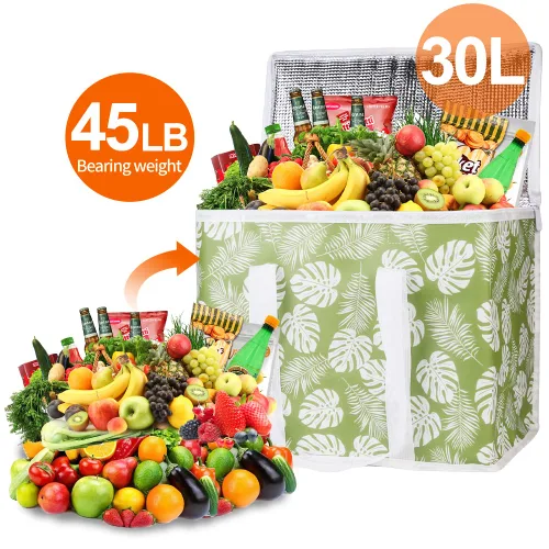 Miniatura 4 de Bodaon Paquete de 2 bolsas de compras reutilizables aisladas, bolsa enfriadora de picnic XL con cremallera superior fría, hojas verdes Hoja verde