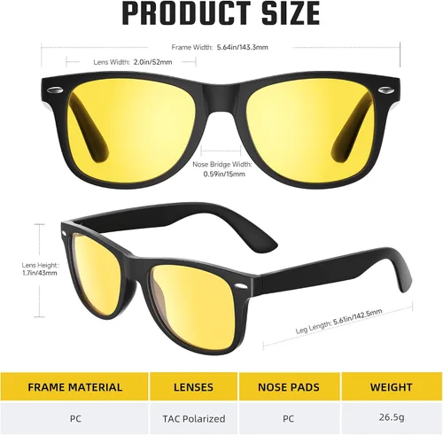 Miniatura 14 de FEIDUSUN Lentes de sol polarizados para hombre y mujer, lentes de sol retro negros para conducir, pescar, protección UV