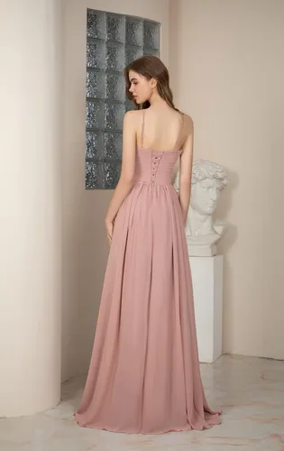 Miniatura 2 de Huaxiafan Vestidos de dama de honor sin mangas, tirantes delgados, plisados, vestido de noche formal, cuello halter, vestido de graduación