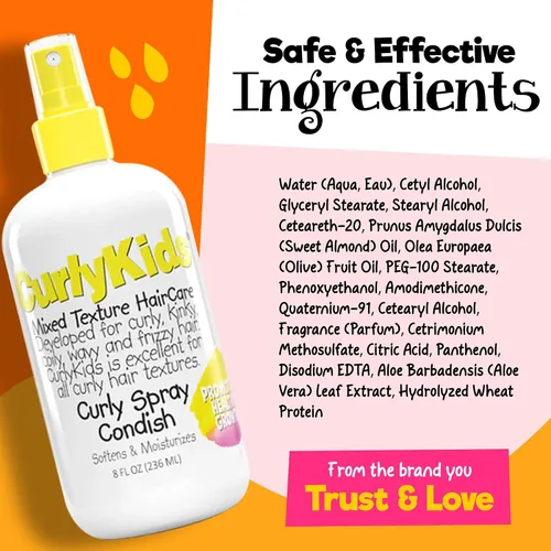 Miniatura 7 de CurlyKids Curly Spray Condish Acondicionador sin enjuague para cabello rizado para niños, hidrata y suaviza el cabello rizado, enrollado, ondulado