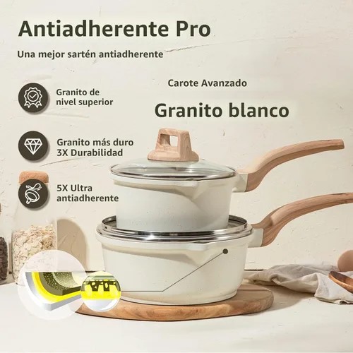 Miniatura 2 de CAROTE - Juegos de ollas de salsa de 1.5Qt y 3.0Qt con tapas, juegos de ollas de cocina antiadherentes, juego de ollas de salsa con pico para Blanco