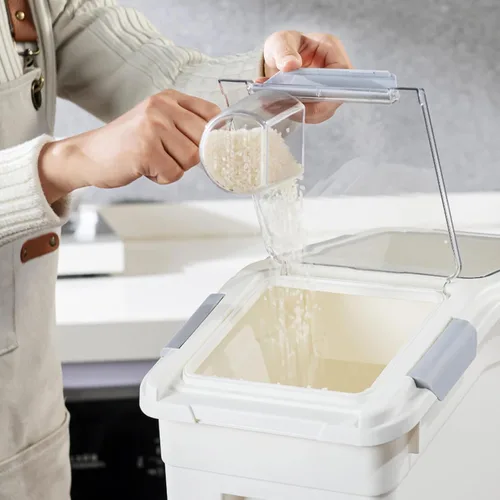 Miniatura 6 de HANAMYA Contenedor de almacenamiento de arroz de 10 litros / 20 libras con taza medidora, sin BPA, para arroz Grano Alimento para mascotas