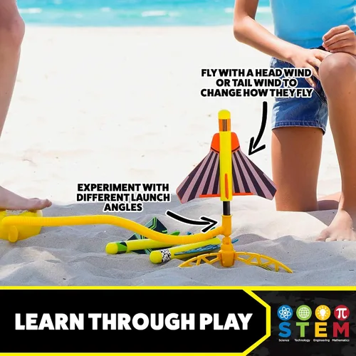 Miniatura 4 de Stomp Rocket Juguete Lanzador de Avión de Acrobacias para Niños - 3 Aviones de Juguete de Espuma Vuelan Más de 100 Pies - Trucos Únicos y Soporte