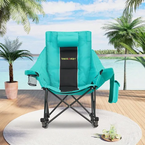 Miniatura 2 de Unisakey Silla mecedora de gran tamaño con reposacabezas y portavasos – Capacidad de 300 libras, tela Oxford 600D, silla mecedora portátil fácil