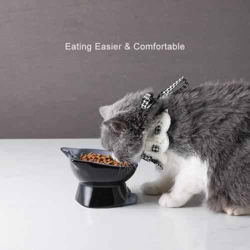 Miniatura 6 de Nihow Cuencos Elevados para Gatos/Perros: Juego de Cuencos Elevados de Cerámica de 5 Pulgadas para Comida y Agua de Gatos para Proteger la Columna