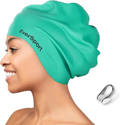 Miniatura 11 de EverSport Gorro de natación grande para trenzas y rastas, gorro de natación de silicona impermeable para mujeres y hombres que mantiene el cabello