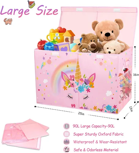 Miniatura 8 de Mabahoo Caja de juguetes grande, organizador de almacenamiento plegable y resistente para niños y niñas, caja de almacenamiento de 25 x 13 x 16
