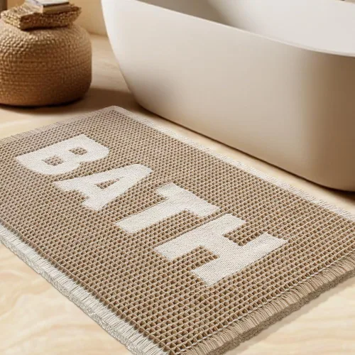 Tapete de baño con diseño de gofre, moderno, bohemio, absorbente, antideslizante, ultrasuave, lavable a máquina, con letra de baño, dormitorio,