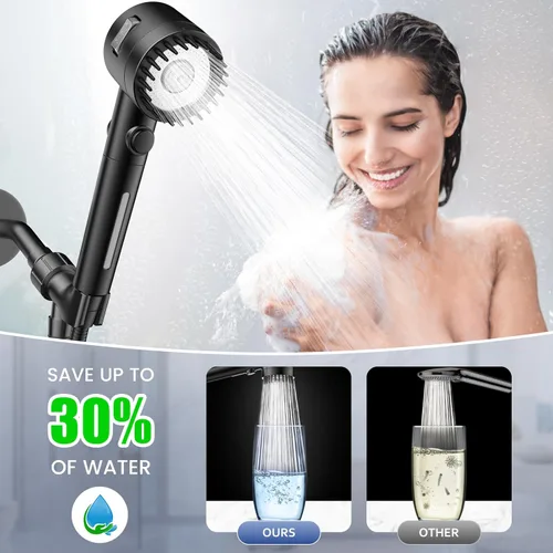 Miniatura 8 de Cabezal de ducha filtrado con mango, cabezal de ducha de alta presión de 5 modos de rociado con filtros para agua dura, cabezal de ducha