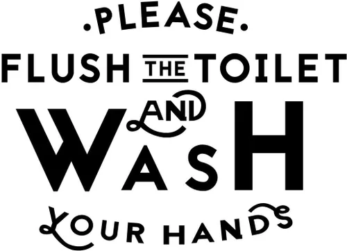 Miniatura 4 de Calcomanía de vinilo para pared, diseño de texto en inglés «Please Flush The Toilet And Wash Your Hands», 16 x 22 pulgadas, letrero moderno de baño