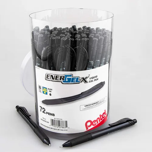 Miniatura 9 de Pentel EnerGel-X Bolígrafo de gel retráctil, (0.028 in) línea media, tinta negra, recipiente de 72 unidades (BL107PC72A)