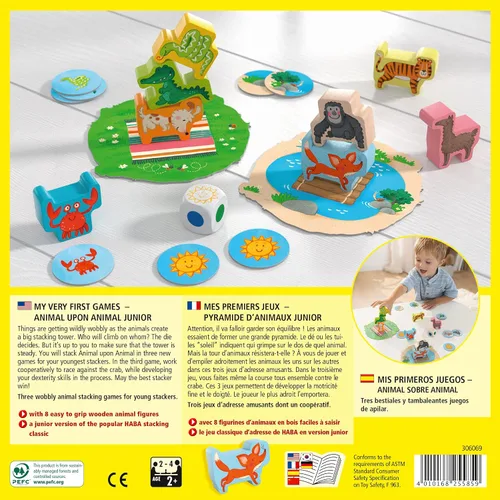 Miniatura 7 de HABA My Very First Games - Animal Upon Animal Junior: Juego de apilamiento para niños pequeños para actividades de aprendizaje preescolar