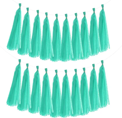 Miniatura 16 de MECCANIXITY 20 guirnaldas de papel de seda con borlas para decoración de fiestas, día de San Valentín, cumpleaños para mujeres con cuerda y alambre