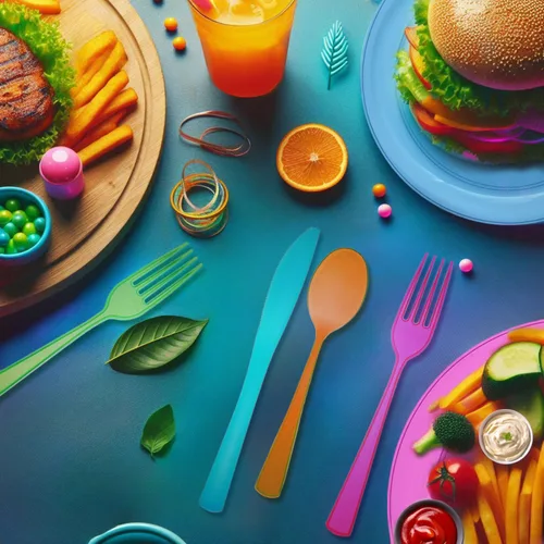 Miniatura 4 de Party Essentials Paquete combinado de cubiertos de plástico duro de alta resistencia, 96 piezas/32 lugares, varios brillantes neón