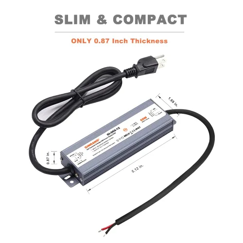 Miniatura 5 de Transformador de fuente de alimentación de LED de voltaje constante impermeable IP67 de 60W, entrada universal de 100-240V CA con enchufe, salida