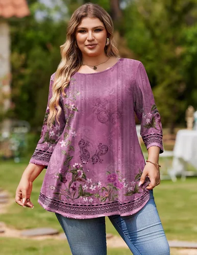 Miniatura 2 de IN'VOLAND - Blusas de talla extragrande para mujer, manga 34, sueltas, para usar con leggings, ropa de verano y otoño 2025