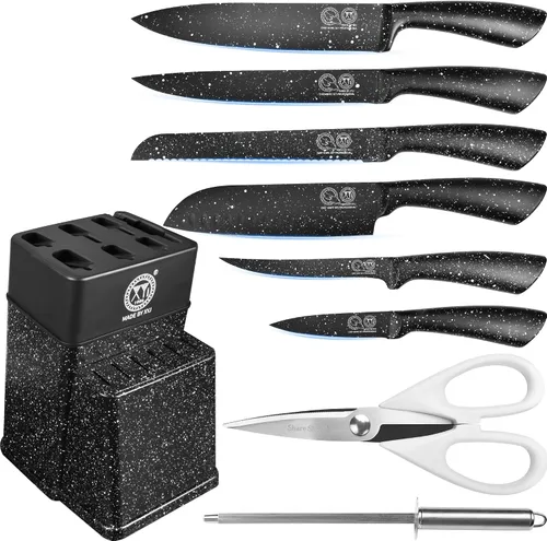 Miniatura 11 de XYJ juego de bloque con cuchillos de cocina, de acero inoxidable, con soporte, juego de cuchillos de chef profesional japonés, cuchillos para carne