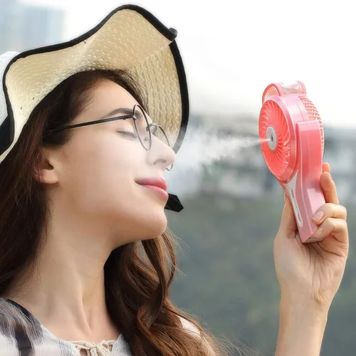 Miniatura 6 de Ventilador de nebulización de agua portátil de mano para viajes, funciona con batería recargable o alimentado por USB, humidificador y ventilador