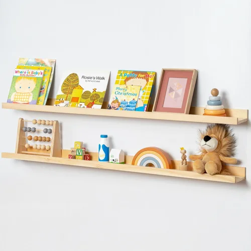 Miniatura 20 de FLYJOE Estante de repisa de fotos para pared, 24 pulgadas de madera de fresno maciza, estantes para libros de guardería, estantes flotantes