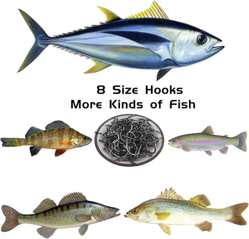 Miniatura 7 de Anzuelos de pesca de agua dulce y salada, anzuelos de pesca a granel, juego de anzuelos de gusano, bagre, suministros de equipo de pescado