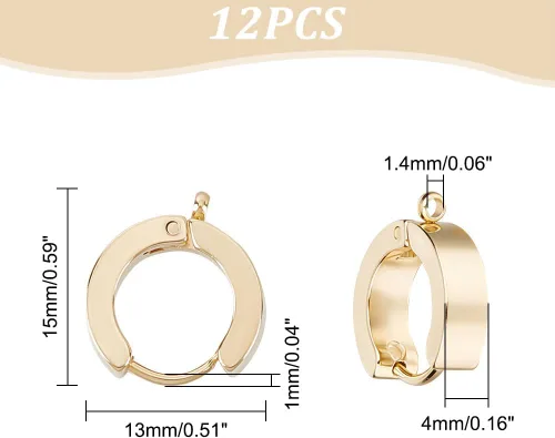 Miniatura 3 de UNICRAFTALE 12 aretes de aro de acero inoxidable, aretes redondos dorados de 0.59 pulgadas, hipoalergénicos, para hacer joyas de bricolaje