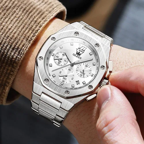 Miniatura 2 de OLEVS - Relojes de acero inoxidable para hombre, reloj de negocios y vestir de gran tamaño, fácil de leer, analógico, impermeable, luminoso, casual