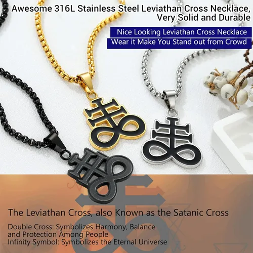 Miniatura 45 de PROSTEEL Satanic Jewelry Upside Down Cross Necklace for Men Women, 316L Stainless Steel/925 Sterling Silver Inverted Cross/Leviathan Cross Pendant