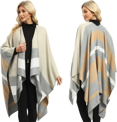 Miniatura 16 de Femdouce Manta cálida para mujer, ligera, con frente abierto, capa tipo poncho para primavera, otoño e invierno