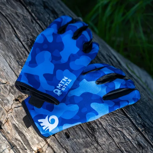 Miniatura 5 de Guante de ciclismo de montaña, camuflaje azul, ciclismo, motocross, MTB, BMX, dedo completo, transpirable, ligero, pantalla táctil