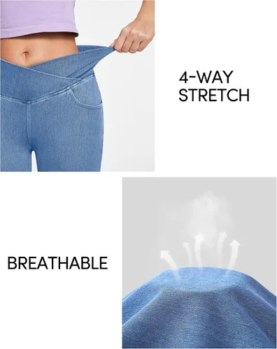 Miniatura 5 de IUGA Jeans de Cintura Alta Acampanados para Mujeres, Jeans Elásticos Acampanados Pull On de Pierna Ancha, Pantalones Leggings Acampanados con Cruz