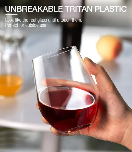 Miniatura 3 de Juego de 6 copas de vino de plástico irrompible sin tallo, vaso de vino de plástico Tritan sin BPA, cristalería reutilizable para uso al aire libre