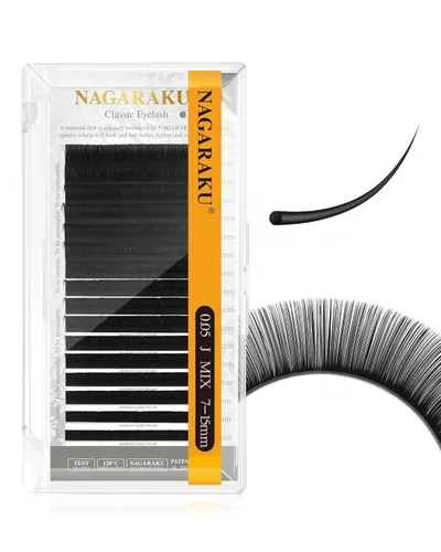 Miniatura 271 de NAGARAKU Extensiones de pestañas, pestañas individuales, 0.05mm, rizo D, 15mm, clásico, negro mate, suave, natural, profesional, 16 filas, 0.05-D