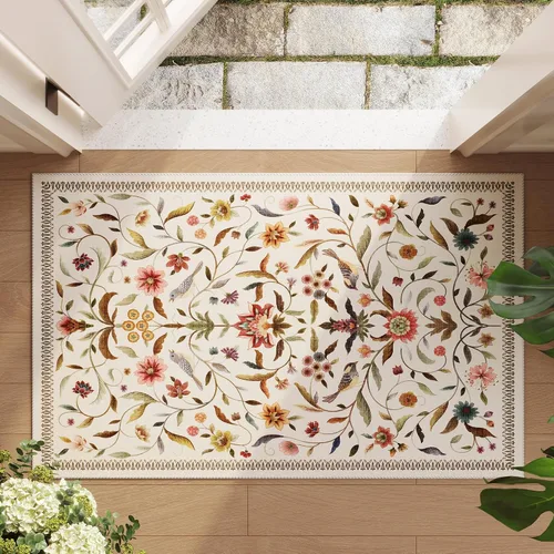 Miniatura 4 de Alfombra de entrada vintage con medallón floral de 2 x 3 pulgadas, lavable a máquina, alfombra de entrada de pelo bajo, suave, pequeña, alfombra