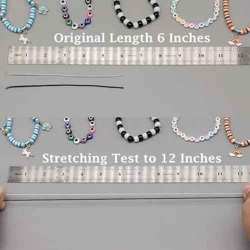 Miniatura 4 de Cuerda elástica para pulseras, 4 rollos de 1 mm de cuerda elástica resistente para hacer joyas, collares, abalorios (2 negras + 2 blancas)