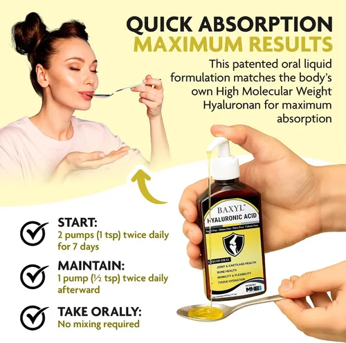 Miniatura 6 de BAXYL® - Suplemento líquido de ácido hialurónico para aliviar las articulaciones (vegano, sin gluten, sin OMG, patentado MHB3 oral) 6 onzas