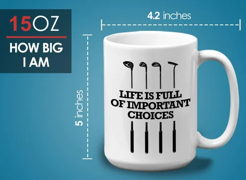Miniatura 6 de Bubble Hugs Taza de café de golf de 15 onzas, la vida está llena de opciones importantes, divertido regalo de broma para atletas, aficionados