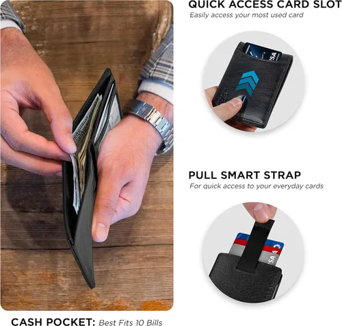 Miniatura 4 de SERMAN BRANDS RFID Blocking Slim Bifold Genuine Leather Thin Minimalist Front Pocket Wallets for Men Billfold Wallet Men Gift