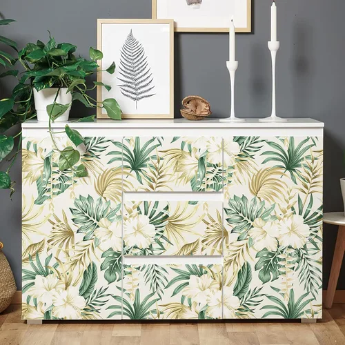 Miniatura 4 de WESTICK Papel tapiz tropical botánico, impermeable, floral, autoadhesivo, para dormitorio, baño, paredes, armarios, hojas verdes, hibisco, 17.5 x 2.