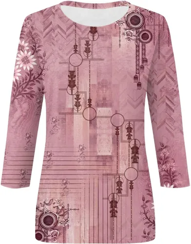 Miniatura 4 de 34 Length Sleeve Womens Tops Boho Floral Graphic Print Shirts Blouses Casual Vintage 2023 Fall Fashion T Shirt