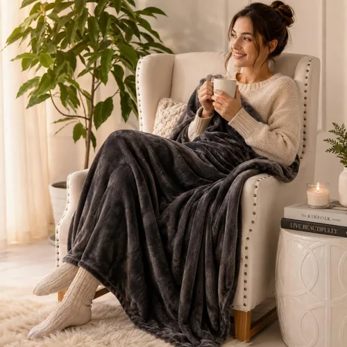 Miniatura 3 de Reafort - Manta cálida de franela ultra suave aterciopelada de forro polar para sala o dormitorio