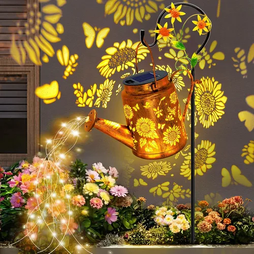 Miniatura 14 de YITING - 10 hebras de 200 luces LED solares parpadeantes de luciérnaga impermeables (sin regadera), 8 modos de luces de hadas estrelladas, luces