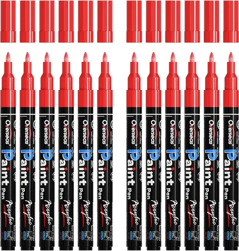 Miniatura 9 de Marcadores de Pintura Overseas - Marcadores Permanentes Blancos de Pintura Acrílica, Juego de 12, a Base de Agua, Impermeables, Punta Extrafina