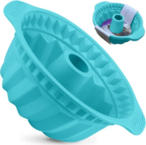Miniatura 11 de Kenond Moldes para Pasteles de Silicona de 9.5 Pulgadas, Molde para Pastel Acanalado Antiadherente con Mango Resistente, Moldes para Hornear Rosa