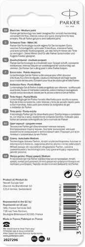 Miniatura 2 de Recargas de tinta de gel para bolígrafo de punta media PARKER QUINK, color negro, paquete de 2