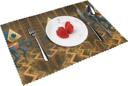 Miniatura 11 de Rectangular Placemats Set of 4, Heat Resistant Flower Doodles Printed Kitchen Dining Table Mats