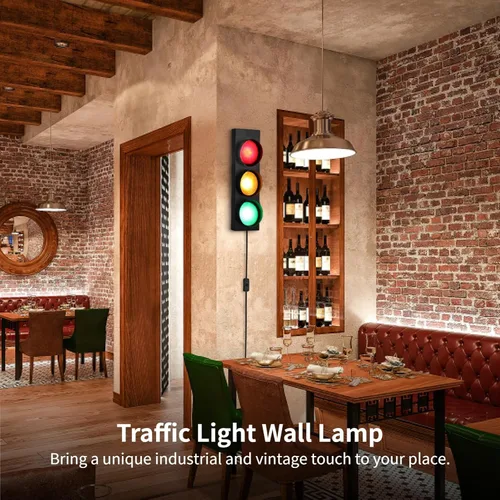 Miniatura 2 de yeesport Lámpara de Pared con Señal de Tráfico, Luz LED de Tráfico Retro con Control Remoto, Luz de Stop para Dormitorio Infantil, Luz Decorativa